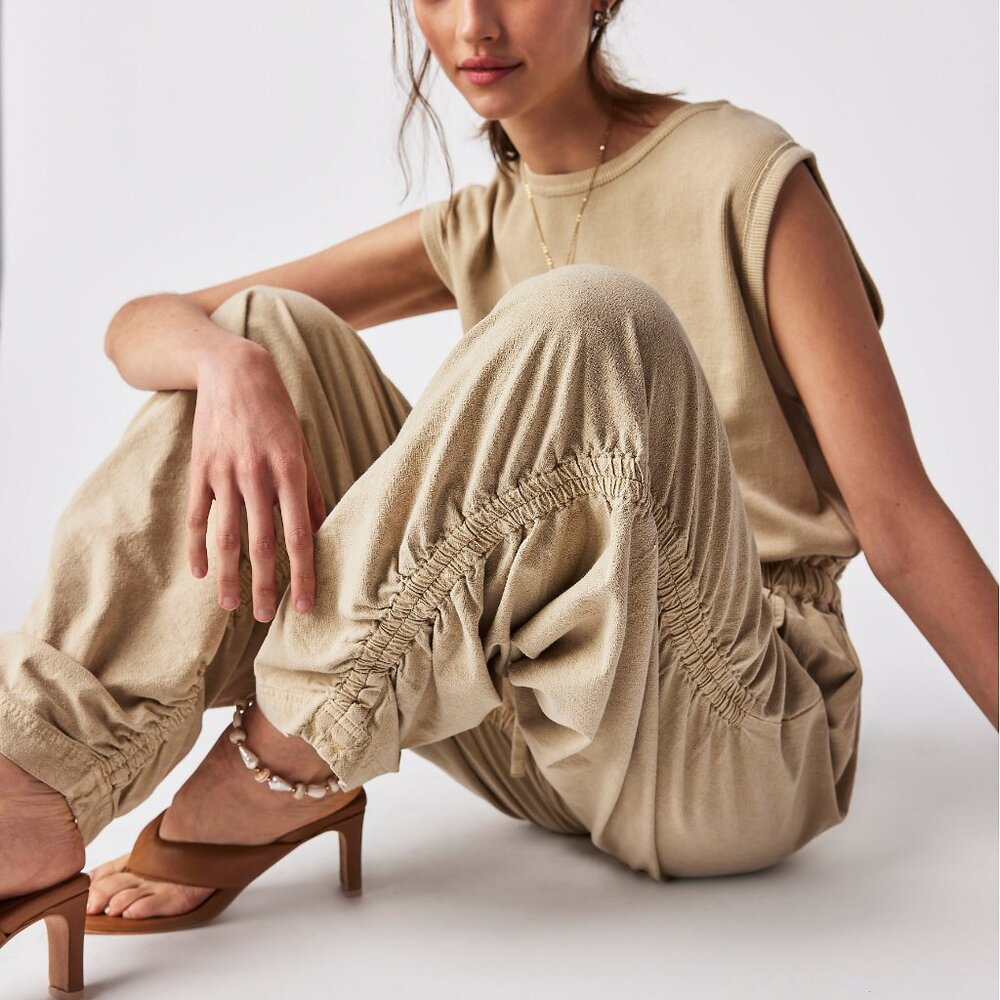 FREE PEOPLE NWT Mixed Media One Piece Tan Sand Jumpsuit S